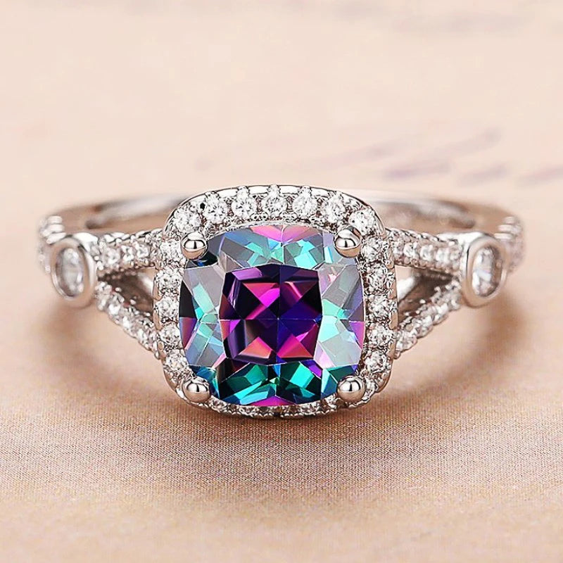 Multicolor Stone Geometric Statement Ring