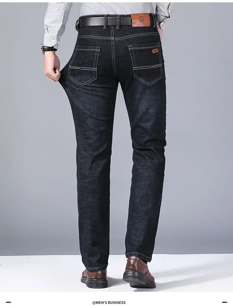 Men’s Autumn & Winter Stretch Straight-Leg Jeans, Sizes 28–40