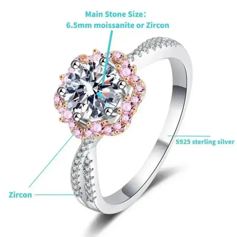 925 Sterling Silver 1ct Moissanite Halo Ring — GRA Certified, 12 Colours | Sizes 5–9