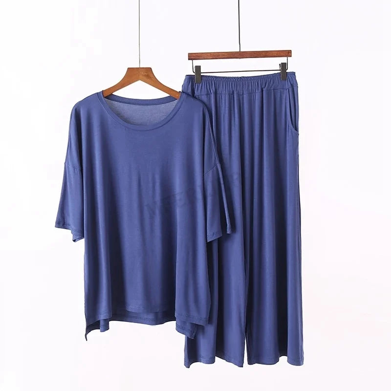 Plus Size 7XL 150K Summer Modal Pajamas Sets  Short Sleeve Top and Pants Women Soft Sleepwear Suit Home Women Female Sleepwear