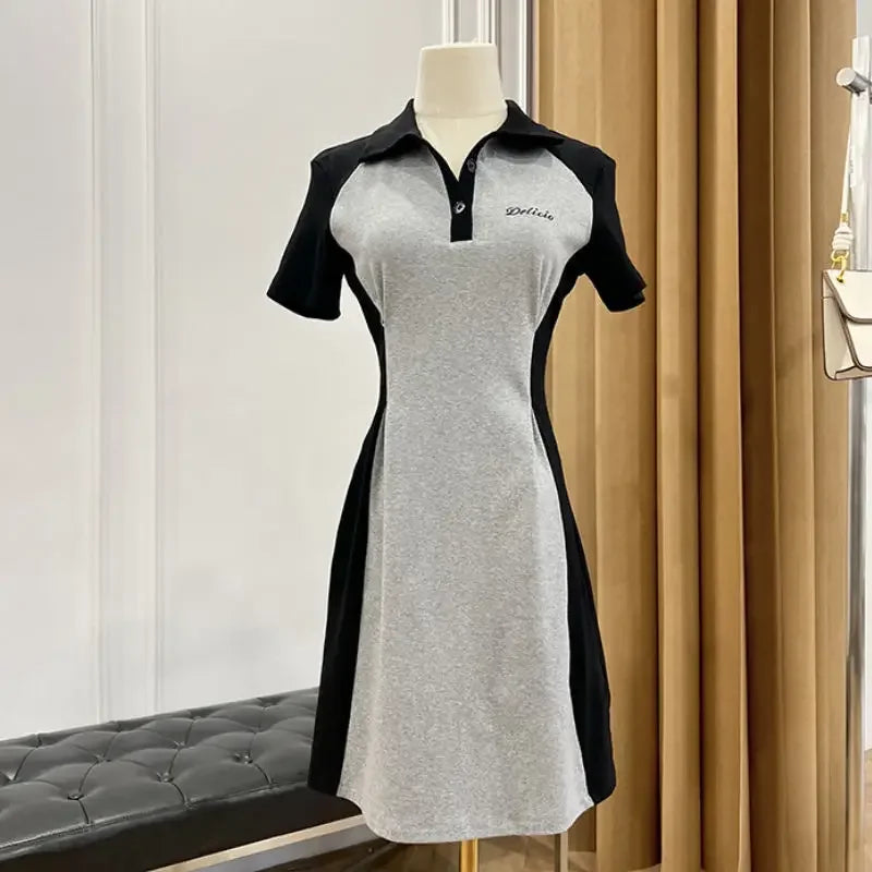 Midi Female Dresses 2025 Splicing Grey Clothing Women's Dress Short Mini Trendy Cheap Casual Offer Elegant Hot Cotton Sale Y2k