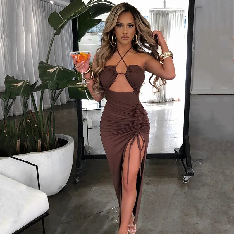 Women's Sleeveless Backless Bodycon Midi Dress – Slim Night Out & Club Dress
