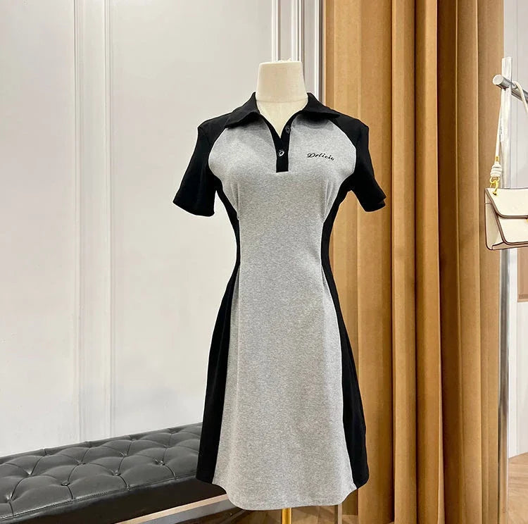 Midi Female Dresses 2025 Splicing Grey Clothing Women's Dress Short Mini Trendy Cheap Casual Offer Elegant Hot Cotton Sale Y2k