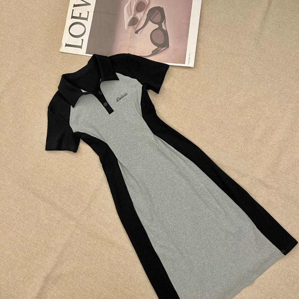 Midi Female Dresses 2025 Splicing Grey Clothing Women's Dress Short Mini Trendy Cheap Casual Offer Elegant Hot Cotton Sale Y2k