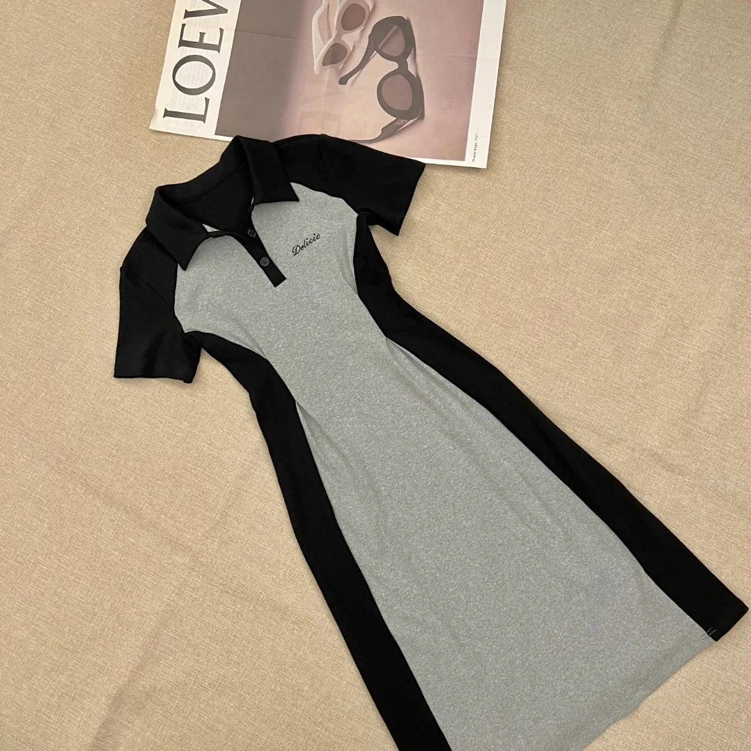 Midi Female Dresses 2025 Splicing Grey Clothing Women's Dress Short Mini Trendy Cheap Casual Offer Elegant Hot Cotton Sale Y2k
