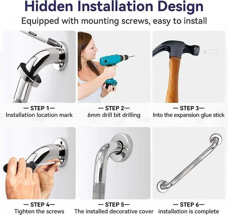 Handrail Grab Bar Stainless Steel 300/400/500Mm Anti Slip Shower Safety Support Handle Towel Rack Bathroom Tub Toilet