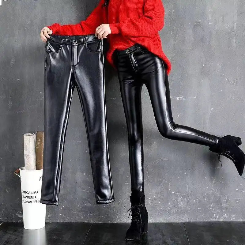 Women's High-Waisted Faux Leather Leggings | Black