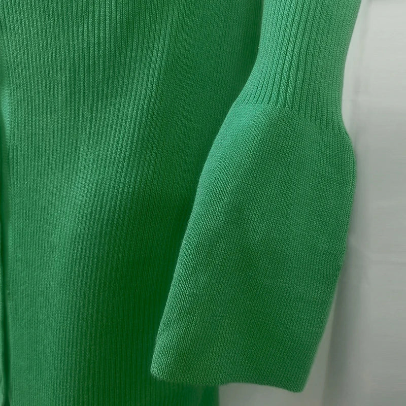 Flare Sleeve Knitted Dress Women Y2K Autumn Winter Sexy Slim Green Midi Dress American Single Breasted Streetwear Club Vestidos