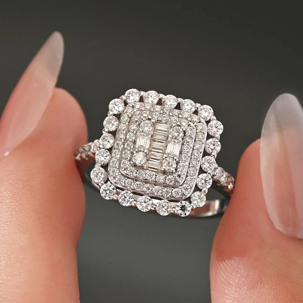 Gorgeous Moissanite Ring for Women S925 Silver Plated 18K Gold Muti Halo Diamond Luxury Wedding Party Fine Jewelry
