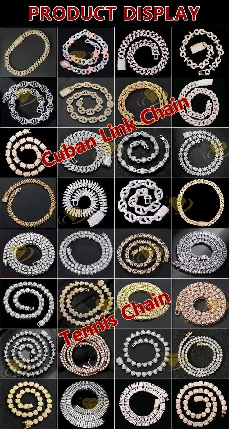 High Quality 2 Rows Prong Cuban Chain 8mm 12mm 16mm 20mm Iced Out Moissanite Cuban Bracelet Link Necklace Mens Hip Hop Jewelry