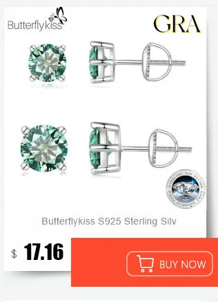 Butterflykiss D Color Moissanite Stud Earrings — 925 Sterling Silver | GRA Certified | 0.5CT, 1CT & 2CT | 20+ Colors