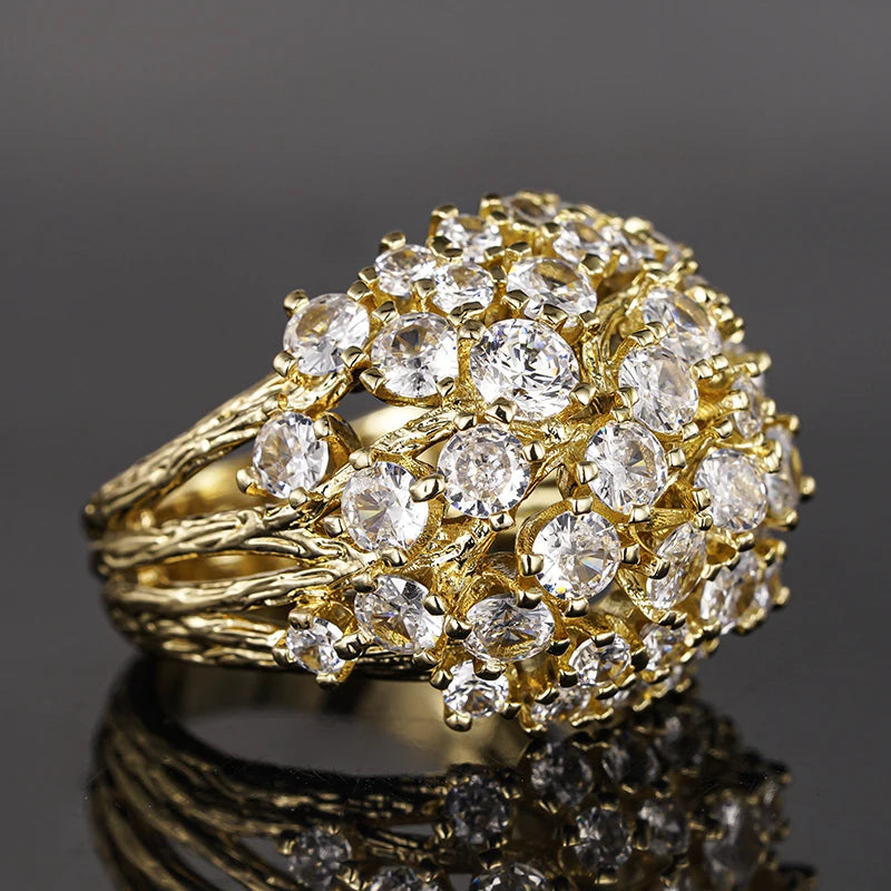 Huitan Branch Design Cubic Zirconia Ring – Gold Color