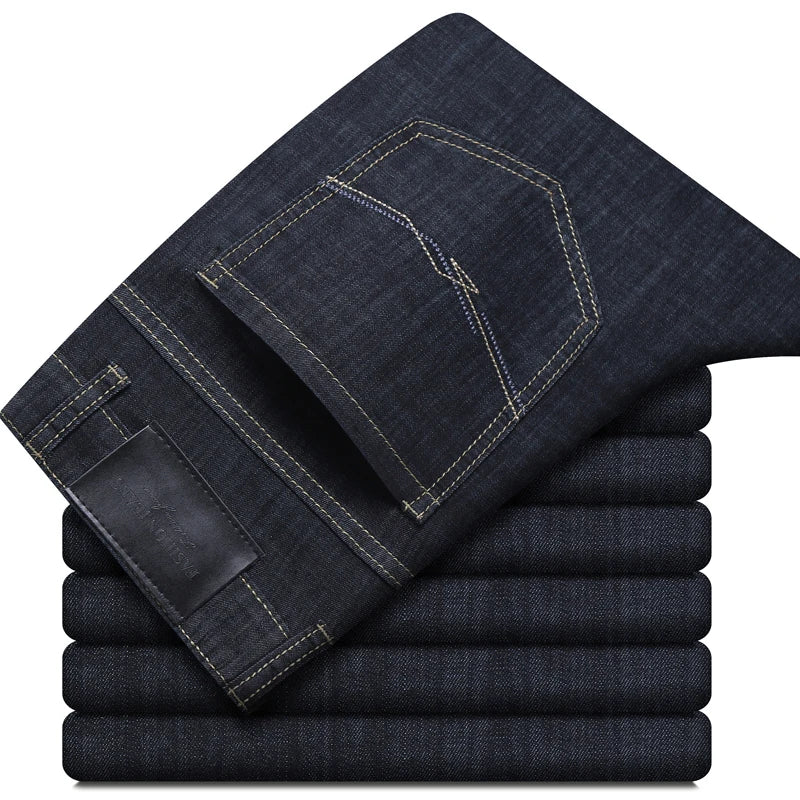 Men's Elastic Stretch Straight Denim Jeans — Lightweight Business Casual Cotton Blend | Spring Summer | 5 Colors | Waist 28–40