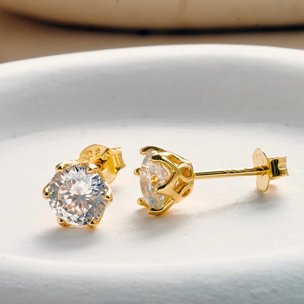 JoyceJelly 1/2/4CT D Color Moissanite Diamond Stud Earrings S925 Sterling Silver Plated 18K Gold Ear-studs Luxury Fine Jewelry