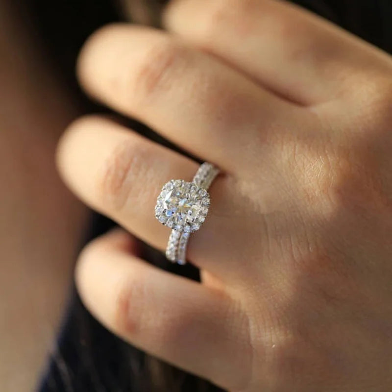 Simple CZ Engagement Ring — Silver-Tone Solitaire Wedding Band | Sizes 5–11