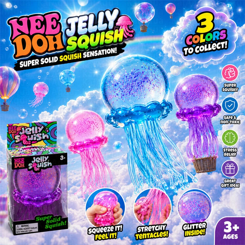 Trending Nee Doh Jellyfish & Cube Squish Toy, Soft Jelly Squeeze Stress Relief Fidget Toy, Sensory NeeDoh for Kids & Adults New
