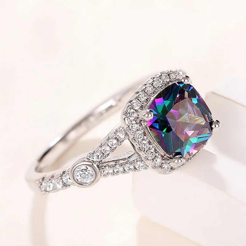 Multicolor Stone Geometric Statement Ring