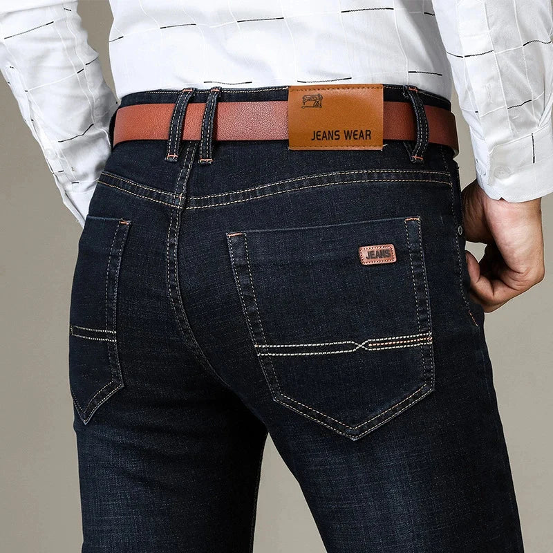 Men’s Classic Fitted Stretch Straight-Leg Jeans, Black & Blue