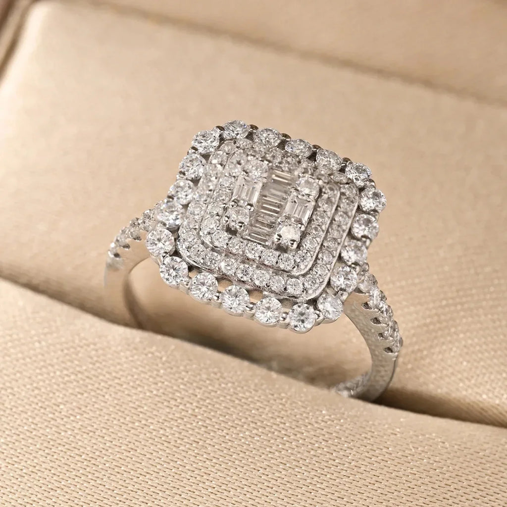 Gorgeous Moissanite Ring for Women S925 Silver Plated 18K Gold Muti Halo Diamond Luxury Wedding Party Fine Jewelry