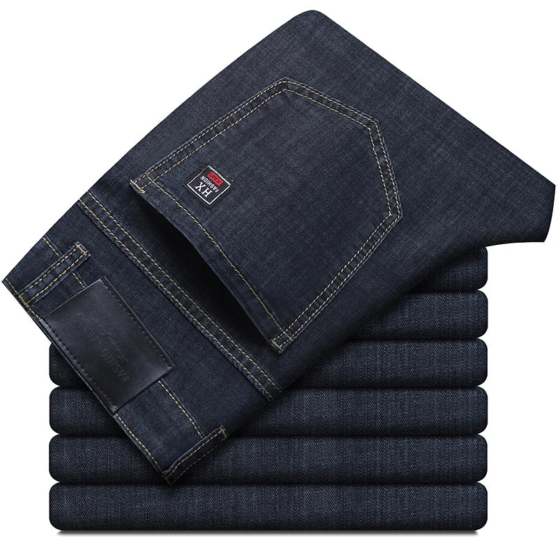 Men's Stretch Denim Jeans — Slim Straight Business Casual | Lightweight Summer Fit