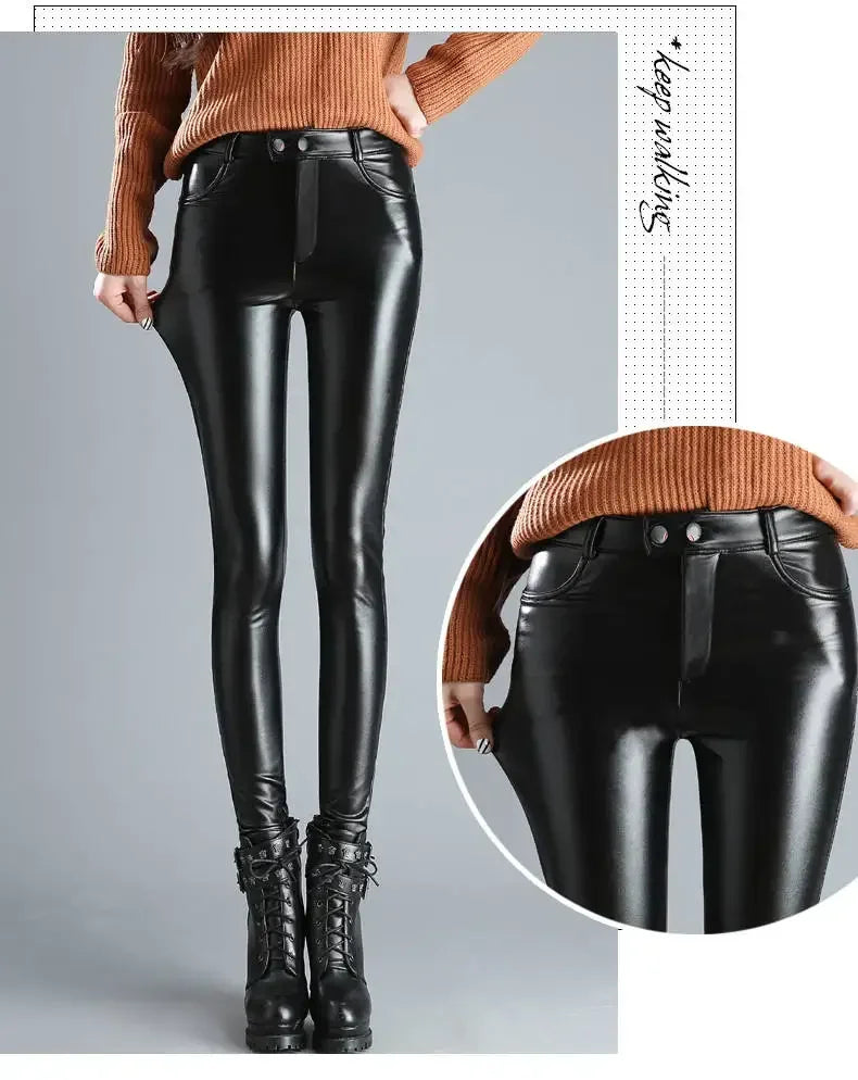 Women's High-Waisted Faux Leather Leggings | Black