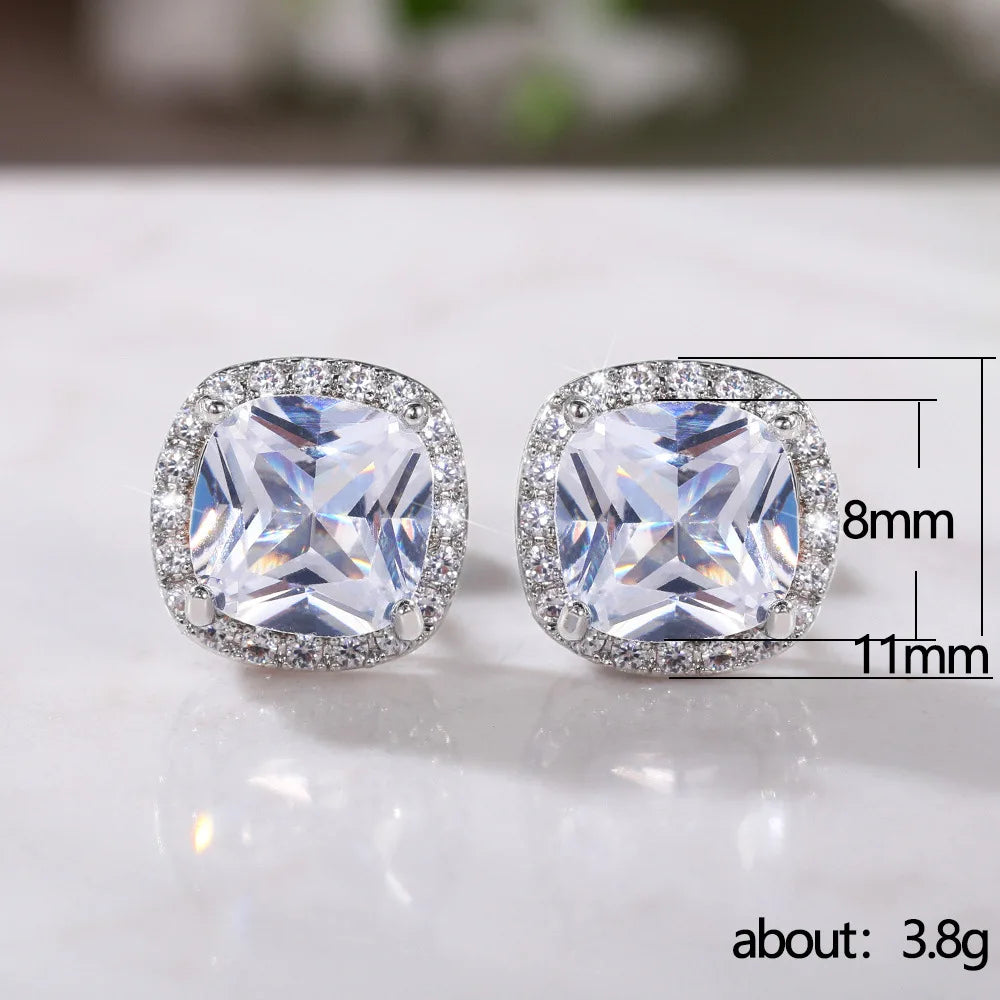Gemstone-Inspired Cushion-Cut Cubic Zirconia Stud Earrings