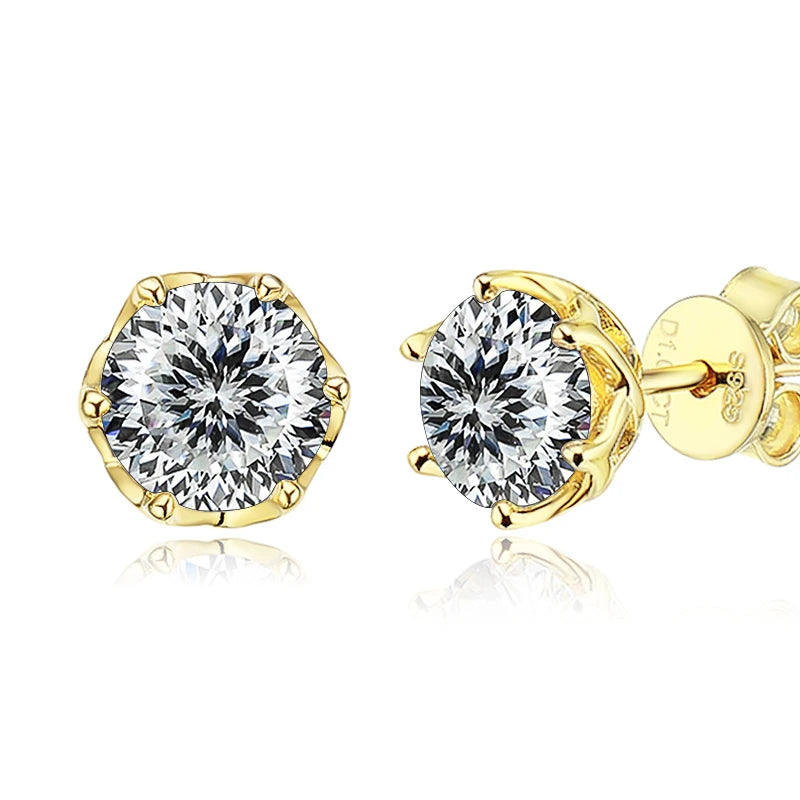 JoyceJelly 1/2/4CT D Color Moissanite Diamond Stud Earrings S925 Sterling Silver Plated 18K Gold Ear-studs Luxury Fine Jewelry