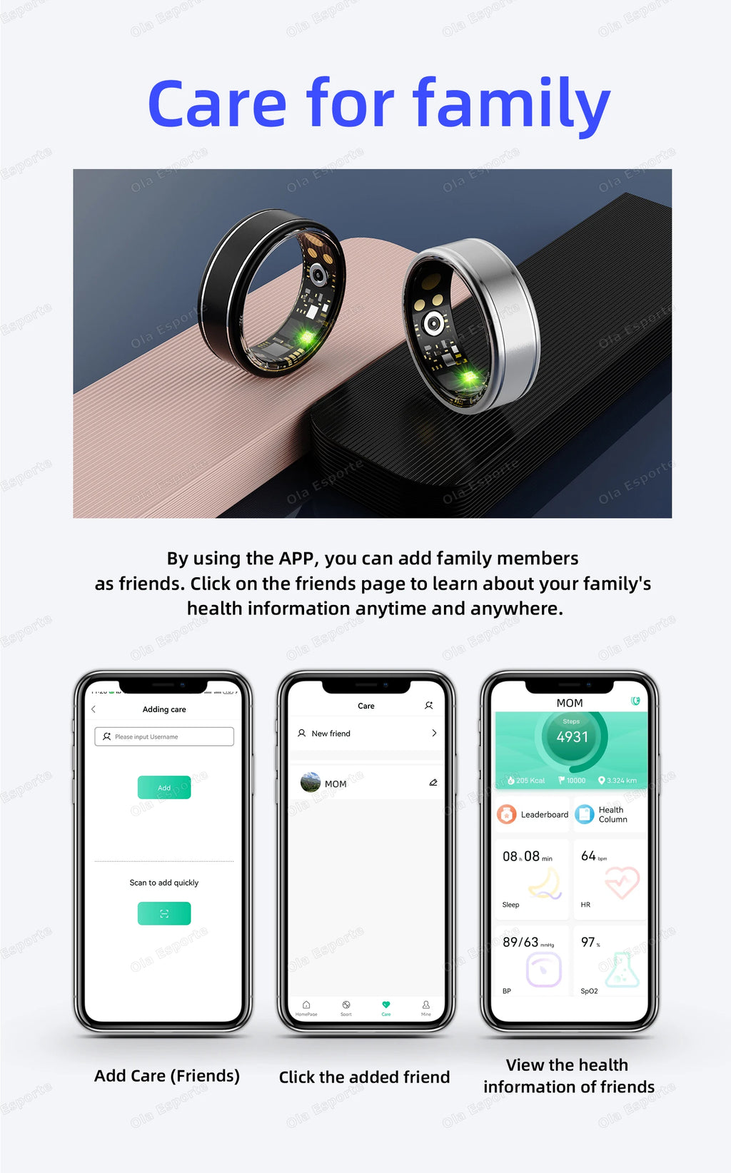 New Blood Pressure Sleep Health Monitor Smart Ring Sport Remote Camera smartring IP68 Waterproof Care for family Rings Men Women