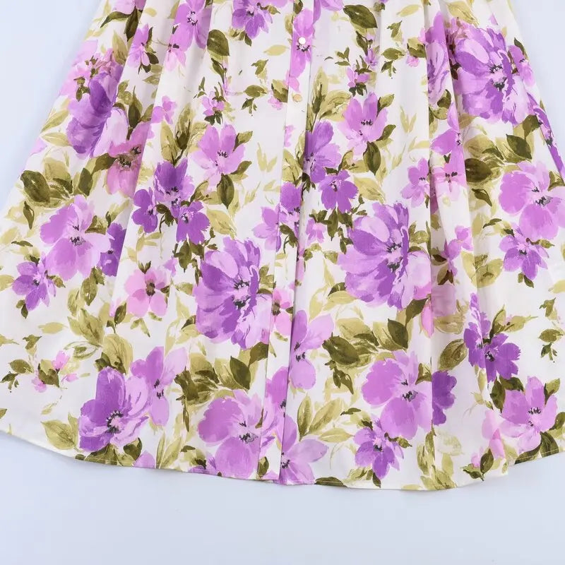 Floral Print Midi Dress with Belt Spring Summer New Style Women's Clothing Commute Style Short Sleeve Turn-down Collar A-line