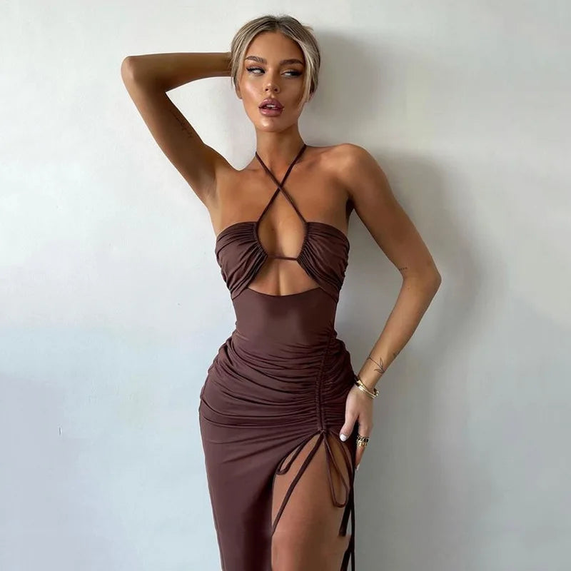 Women's Sleeveless Backless Bodycon Midi Dress – Slim Night Out & Club Dress