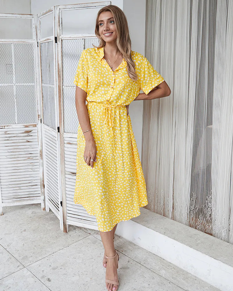 Vintage Floral Shirt Dress – Belted Mid-Calf Fit