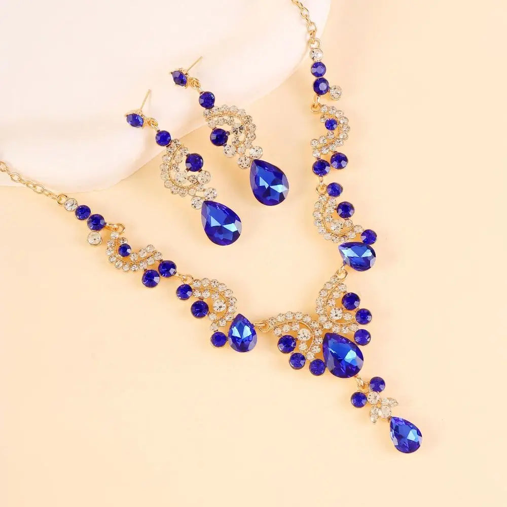 Luxury Rhinestone Jewelry Set Elegant Shiny Necklace Earrings Set Adjustable Waterdrop Pendant Wedding Bridal Accessories
