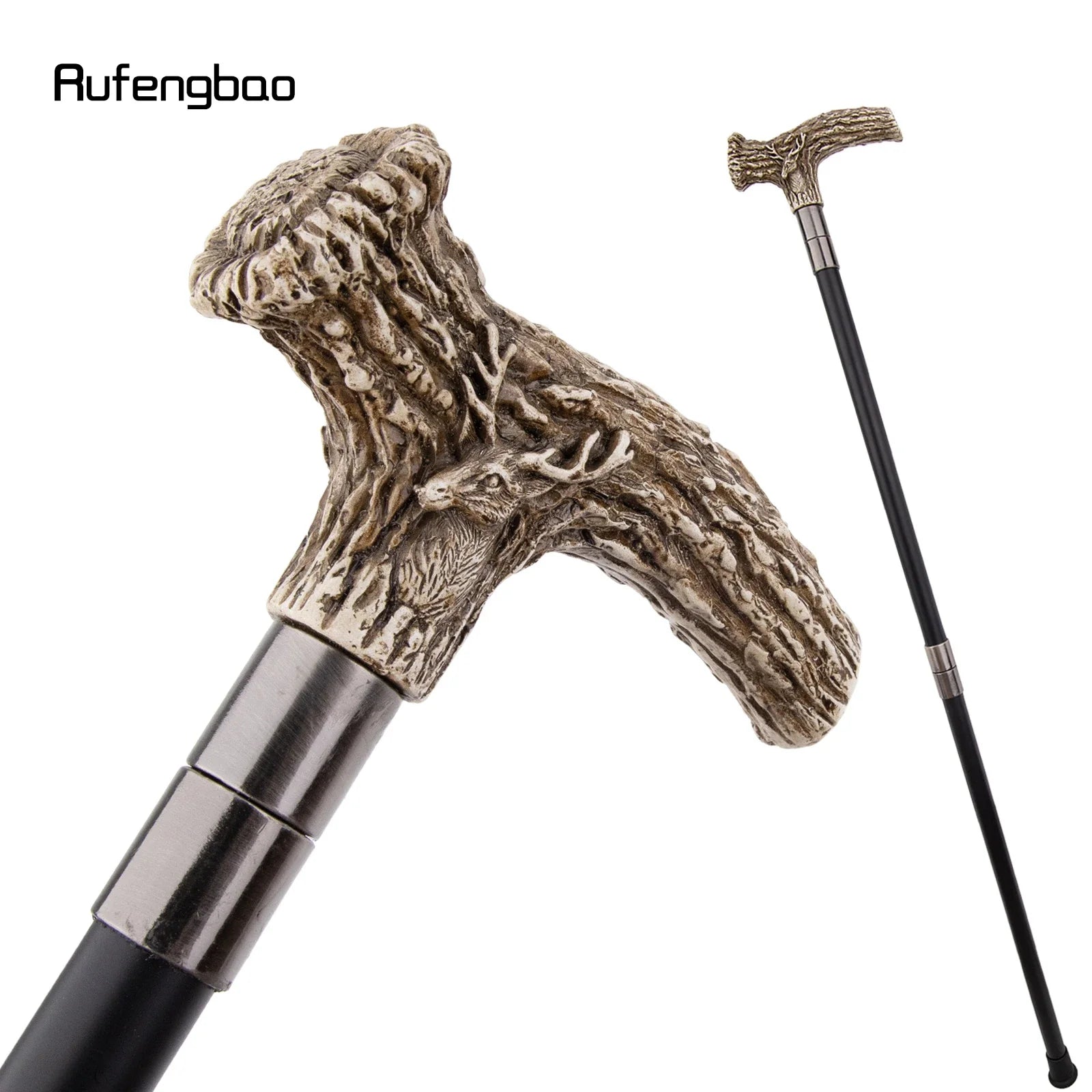 White Resin Deer Tree Root Head Walking Cane Fashion  Stick Gentleman  Cosplay Cane Knob Crosier 94cm  Performance Stage Cane