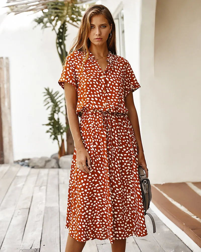 Vintage Floral Shirt Dress – Belted Mid-Calf Fit