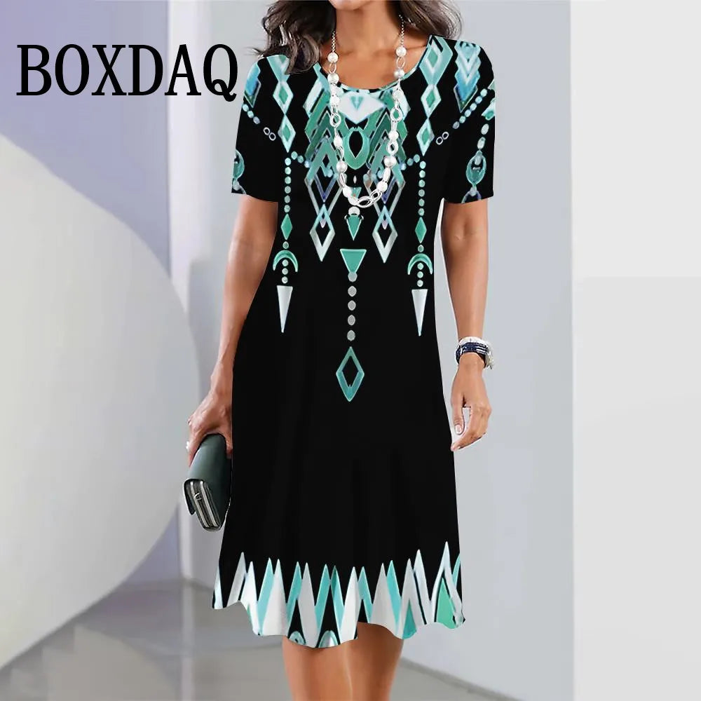 BOXDAQ Plus Size Gradient Print A-Line Dress — Short Sleeve O-Neck Loose | Casual Street | 1XL–9XL