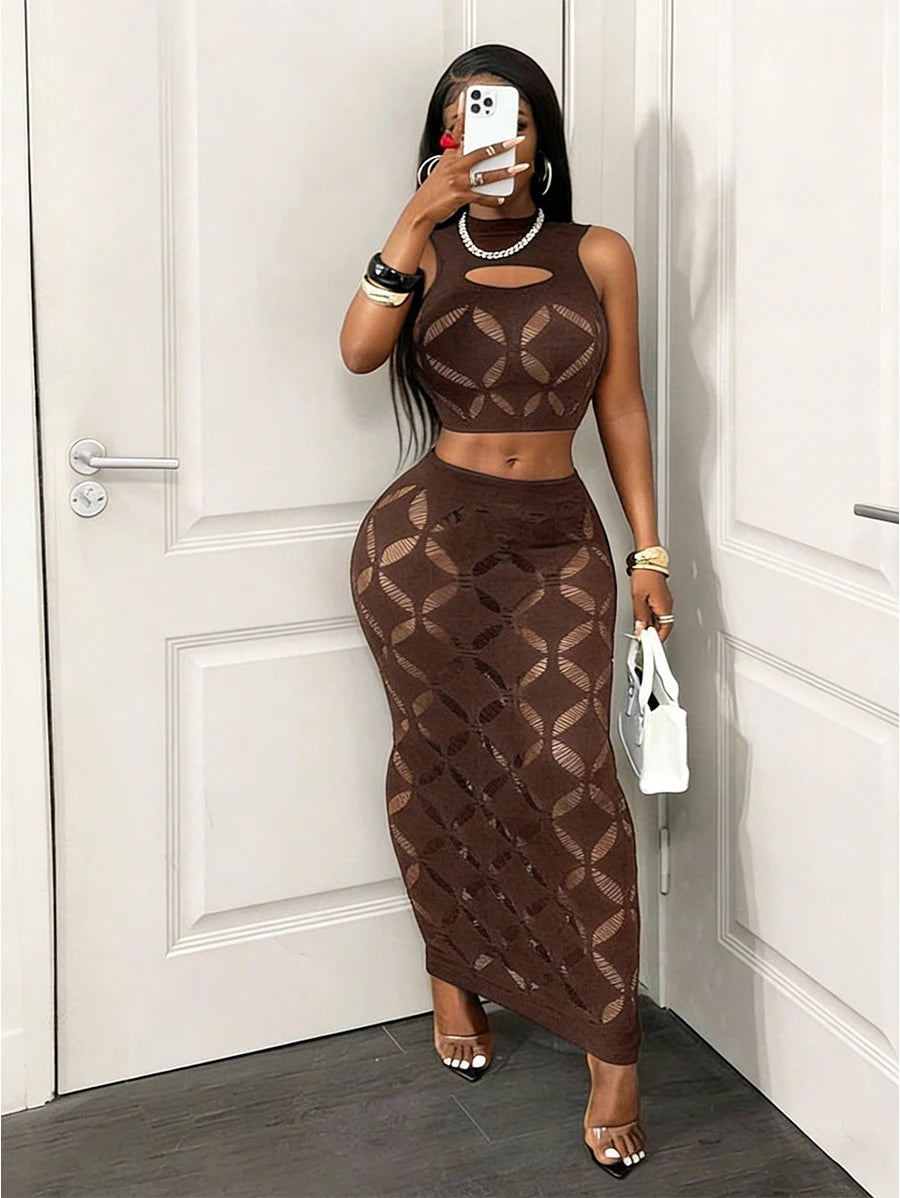 Sheer Mesh Crop Top & Bodycon Mini Skirt Set