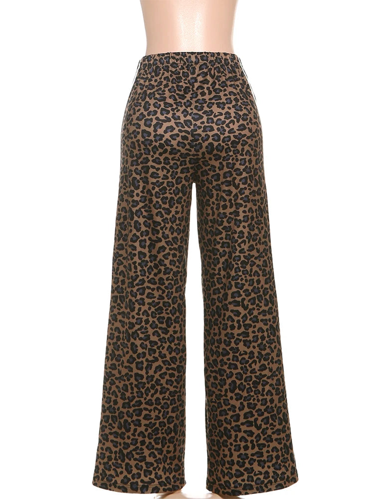 Leopard Print Wide-Leg Pants | High-Waist Ankle-Length Trousers