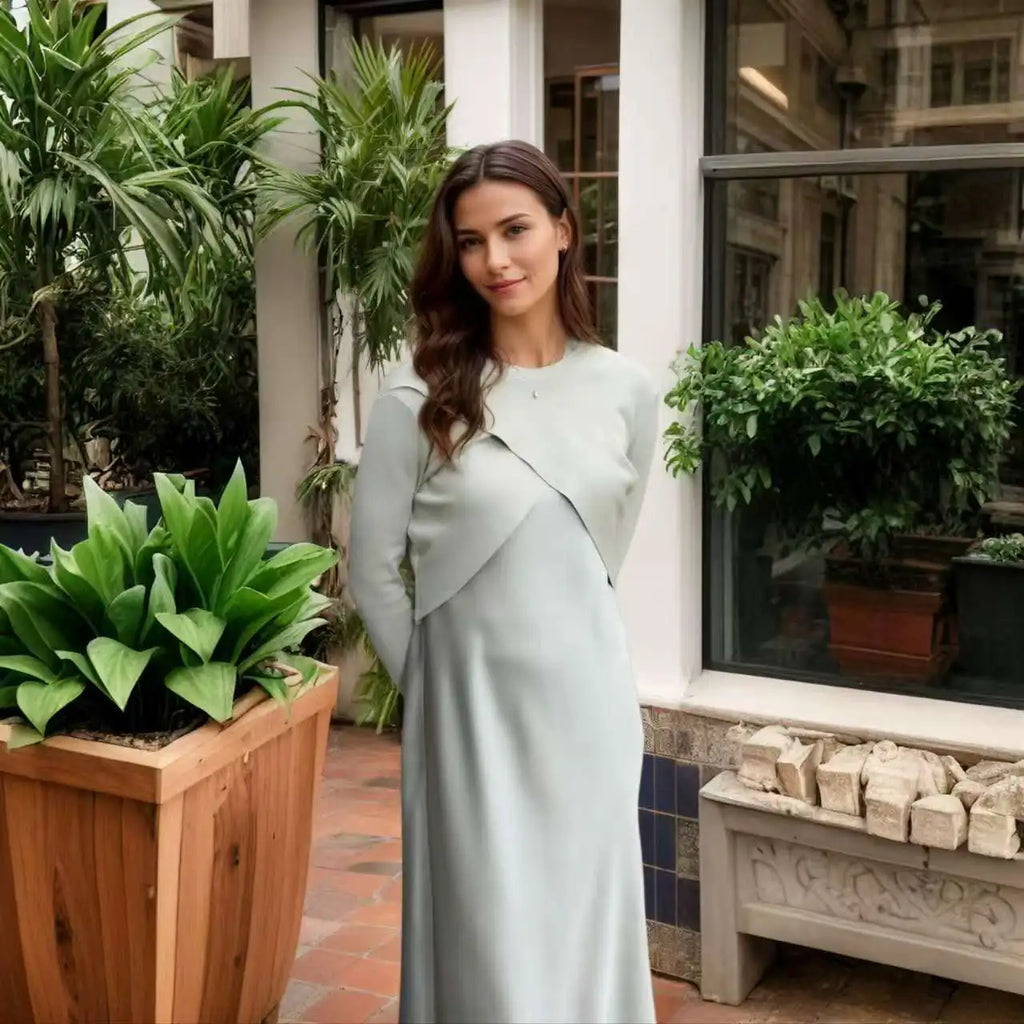 2025 Summer Women fashion Long Dress Elegance Satin Dress Knitted Top Match Set Maxi Floor Length Woman Casual Chic Clothes