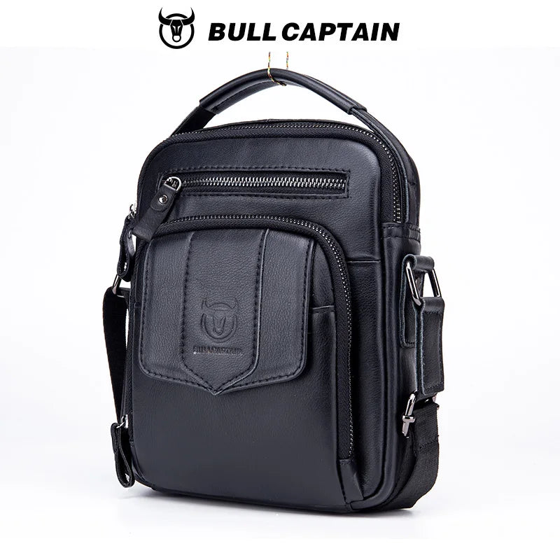 Bullcaptain men's large capacity shoulder bag, leather men's bag, casual crossbody bag, retro handbag