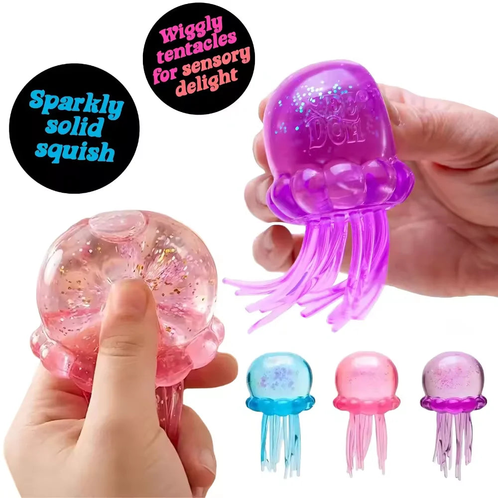 Trending Nee Doh Jellyfish & Cube Squish Toy, Soft Jelly Squeeze Stress Relief Fidget Toy, Sensory NeeDoh for Kids & Adults New
