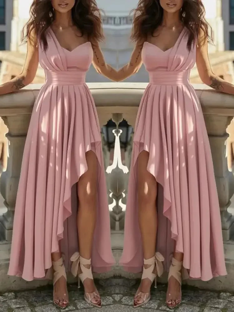 Women's Elegant Pleated Evening Gown – Formal Cocktail & Bridesmaid Dress