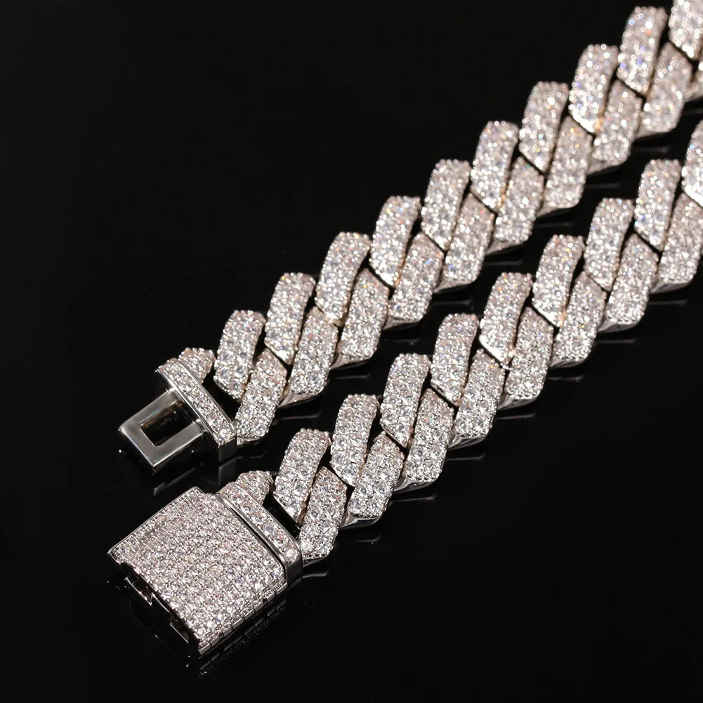 Hip Hop Jewelry 10/12/14/15/20mm CZ Cuban Link Necklace For Men Miami Bling Iced Out Prong Cuban Link Chain Party Gift