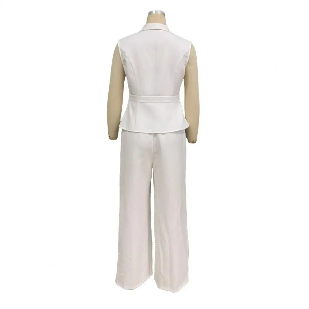 Women's Sleeveless Blazer Vest & Wide Leg Pants 2-Piece Suit Set
