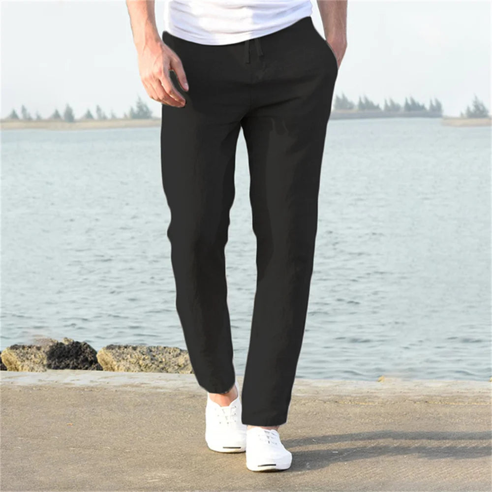 Men's Cotton Linen Pants — Breathable Solid Color Streetwear Trousers | S-3XL