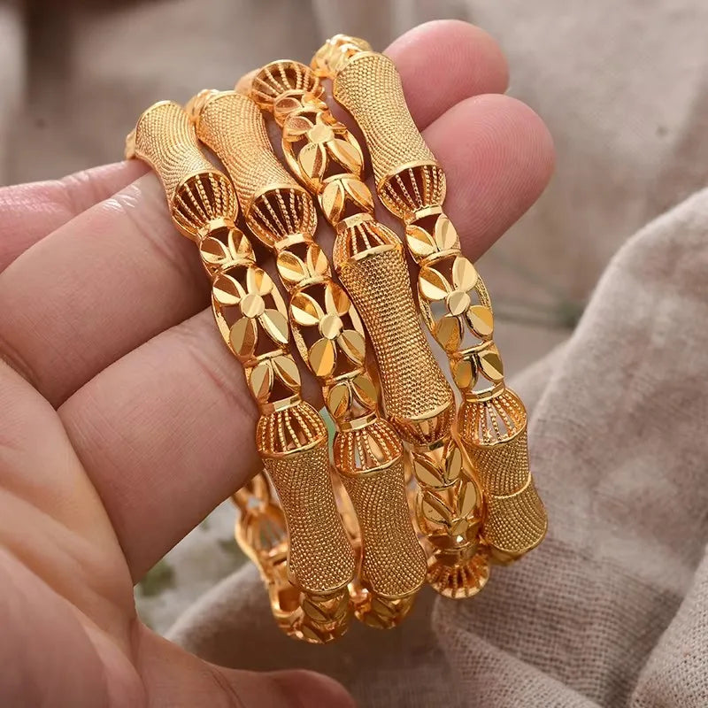 24K Luxury Gold Color Bangles For Women Wedding Bride Bracelets Gold Color Jewelry Middle East African Gifts
