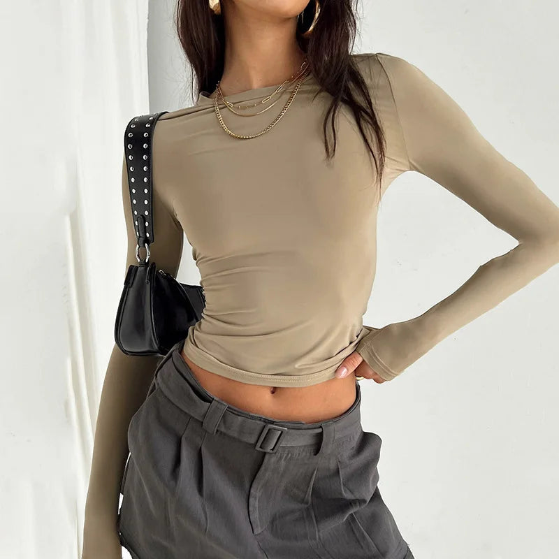Women's Long Sleeve Slim Fit T-Shirt – Soft Stretch Casual Pullover Top