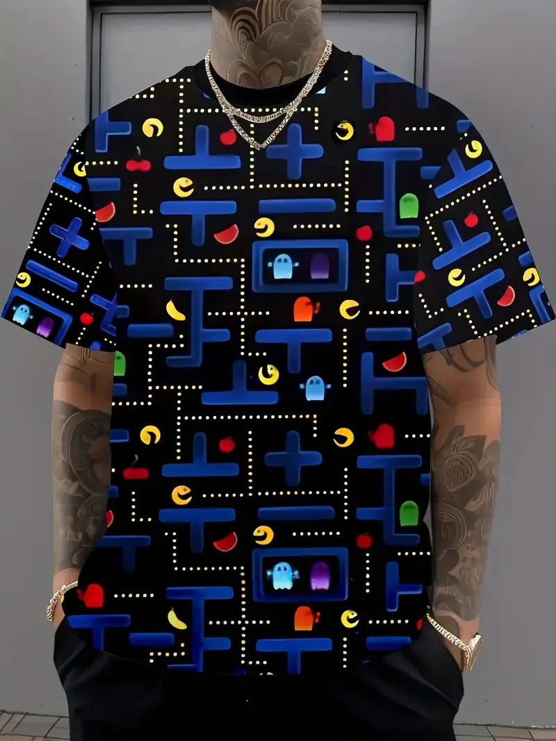 Men's fashion T-shirts interesting pattern 3D printing T-shirts casual graffiti short-sleeved T-shirts men's round neck T-shirts