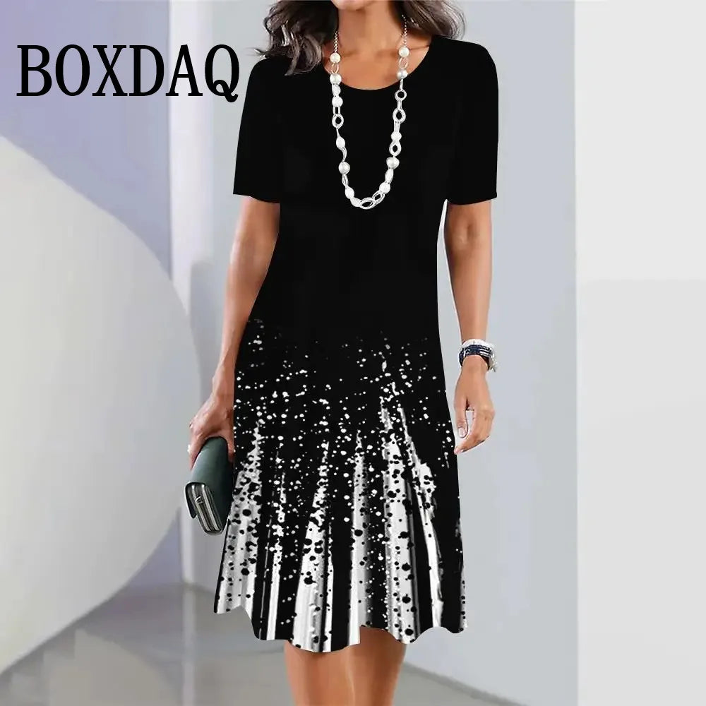 BOXDAQ Plus Size Gradient Print A-Line Dress — Short Sleeve O-Neck Loose | Casual Street | 1XL–9XL