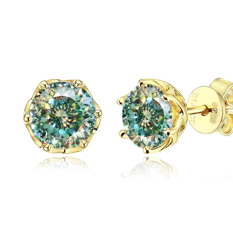 JoyceJelly 1/2/4CT D Color Moissanite Diamond Stud Earrings S925 Sterling Silver Plated 18K Gold Ear-studs Luxury Fine Jewelry