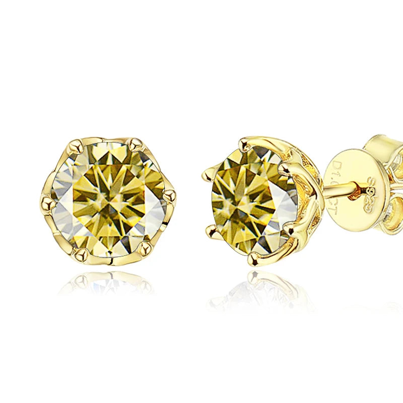 JoyceJelly 1/2/4CT D Color Moissanite Diamond Stud Earrings S925 Sterling Silver Plated 18K Gold Ear-studs Luxury Fine Jewelry